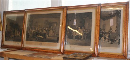 Four maple-framed engravings